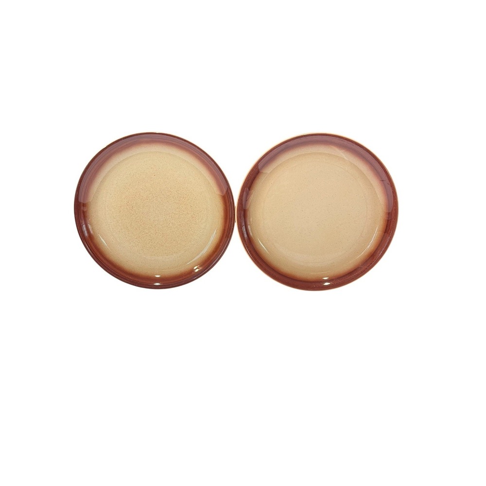 Set of Two 7" Buffalo‎ China Restaurant Plates Brown Rim Speckled Beige